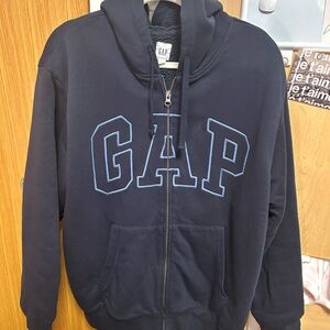 GAP Navy Full-Zip Fleece Hoodie with Light Blue Logo Outline